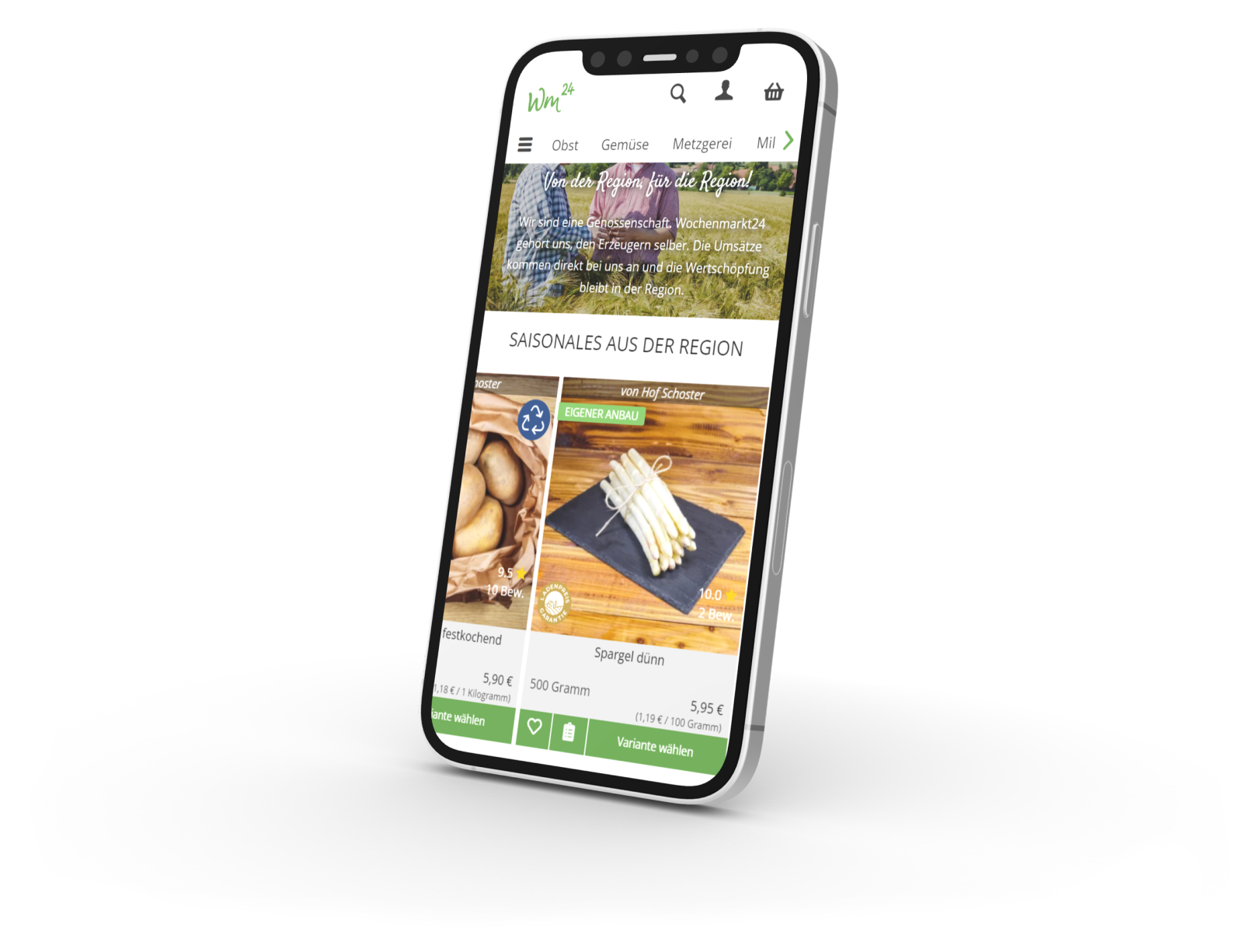 wochenmarkt24-Webseite auf einem Smartphone